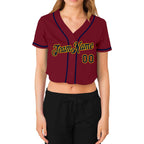 Custom Women's Gray Black-Old Gold V-Neck Cropped Baseball Jersey