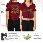 Custom Women's Gray Black-Old Gold V-Neck Cropped Baseball Jersey