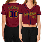 Custom Women's Gray Black-Old Gold V-Neck Cropped Baseball Jersey
