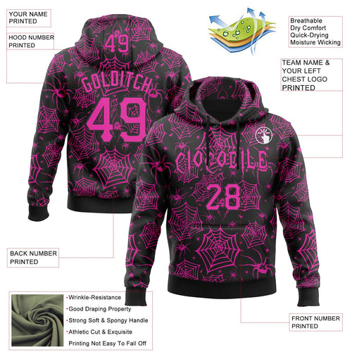 Custom Black Deep Pink 3D Halloween Spider Net Doodle Party Costume Ideas Sports Pullover Sweatshirt Hoodie