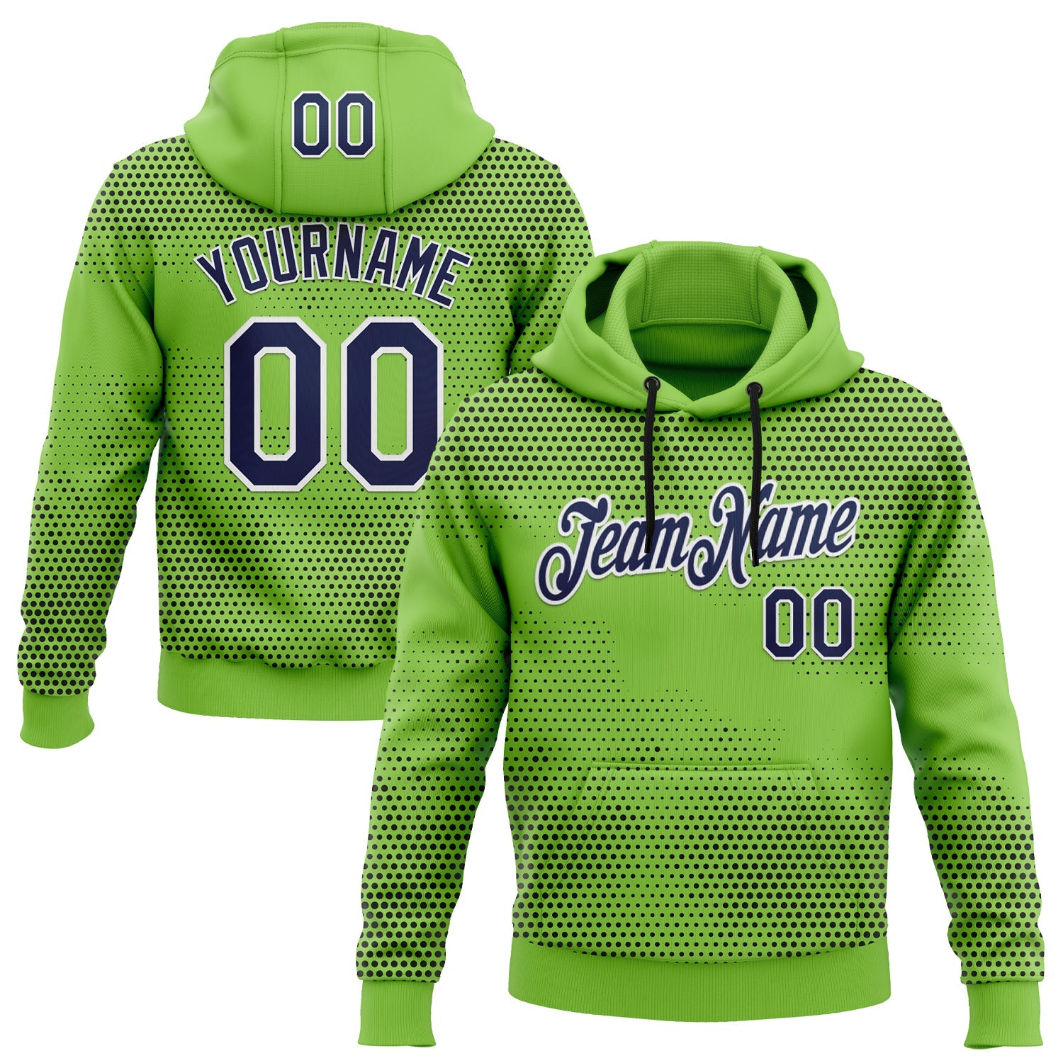 Custom Stitched Neon Green Navy-White 3D Pattern Design Sportswear Pullover Sweatshirt Hoodie