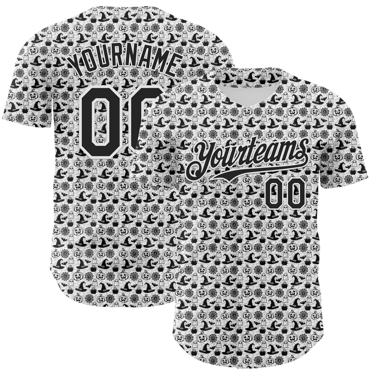 Custom White Black 3D Halloween Pumpkin Doodle Party Costume Ideas Authentic Baseball Jersey