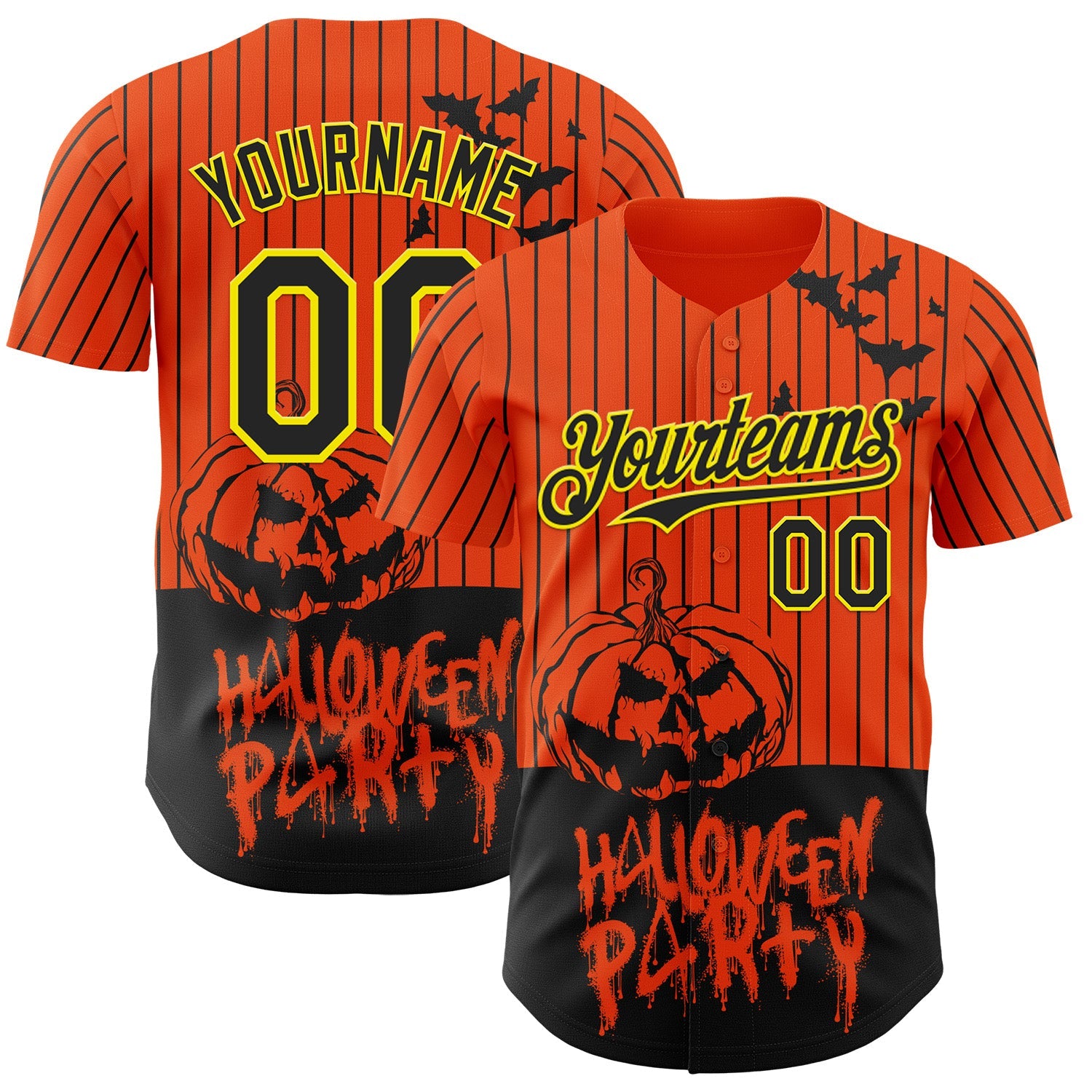 Custom Orange Black Pinstripe Light Yellow 3D Halloween Pumpkin Party Costume Ideas Authentic Baseball Jersey