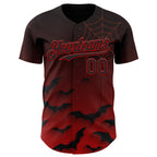 Custom Black Red 3D Halloween Spider Net Bats Party Costume Ideas Authentic Baseball Jersey