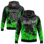 Custom Stitched Black Green-White 3D Pattern Design Flame Sports Pullover Sweatshirt Hoodie