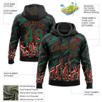 Custom Stitched Black Kelly Green Red-White 3D Pattern Design Flame Sports Pullover Sweatshirt Hoodie