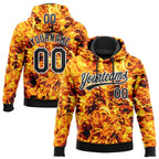 Custom Stitched Black Yellow-White 3D Pattern Design Flame Sports Pullover Sweatshirt Hoodie