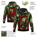 Custom Stitched Black Red Green-Yellow 3D Pattern Design Flame Sports Pullover Sweatshirt Hoodie