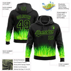 Custom Stitched Black Neon Green 3D Pattern Design Flame Sports Pullover Sweatshirt Hoodie