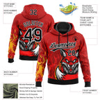 Custom Stitched Red Black Yellow-White 3D Pattern Design Flame Fox Sports Pullover Sweatshirt Hoodie