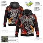 Custom Stitched Black Red Yellow-White 3D Pattern Design Flame Dragon Sports Pullover Sweatshirt Hoodie
