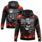 Custom Stitched Black Red Yellow-White 3D Pattern Design Flame Skull Sports Pullover Sweatshirt Hoodie