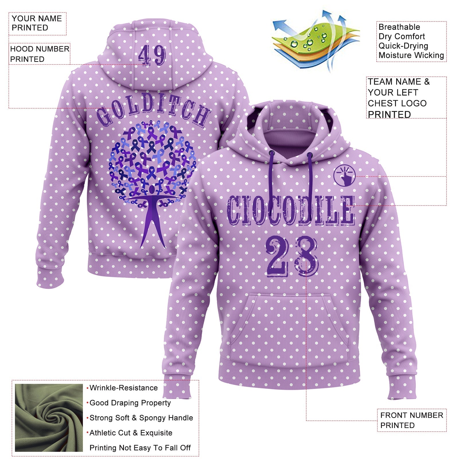 Custom Light Purple Purple 3D Gynecological Cancer World Cancer Day Ribbon Support Sports Pullover Sweatshirt Hoodie