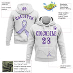Custom White Purple 3D Gastric Cancer World Cancer Day Ribbon Support Sports Pullover Sweatshirt Hoodie