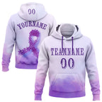 Custom Purple White 3D Pancreatic Cancer World Cancer Day Ribbon Support Sports Pullover Sweatshirt Hoodie