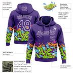 Custom Stitched Purple White 3D Graffiti Splash Street Art Sports Pullover Sweatshirt Hoodie