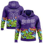Custom Stitched Purple White 3D Graffiti Splash Street Art Sports Pullover Sweatshirt Hoodie