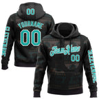 Custom Black Aqua-White 3D Pattern Design Ethnic Tribal Sportswear Pullover Sweatshirt Hoodie