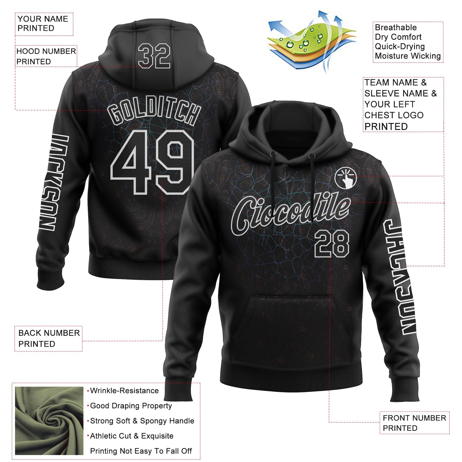 Custom Black White 3D Pattern Design Ethnic Tribal Sportswear Pullover Sweatshirt Hoodie
