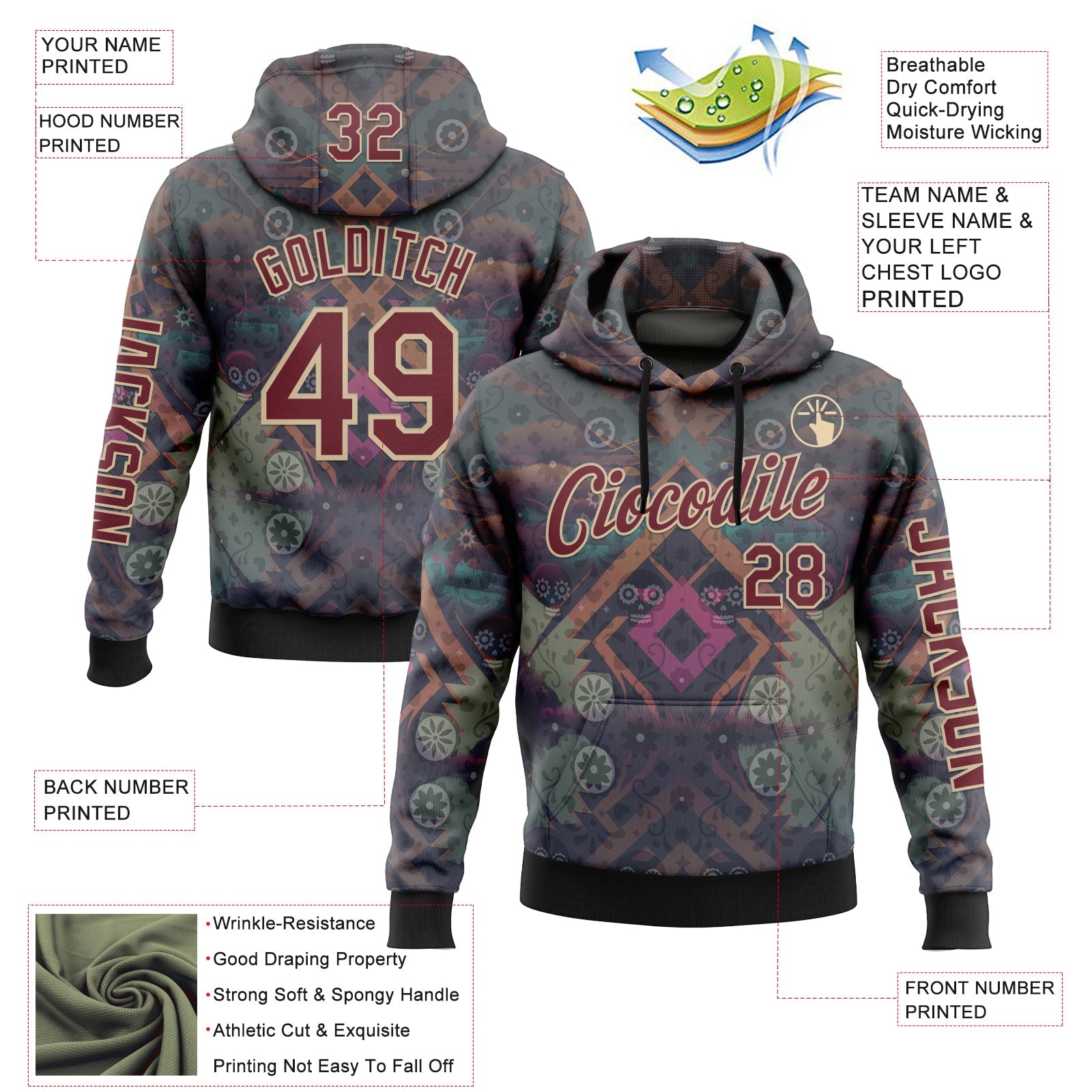 Custom Gray Burgundy-City Cream 3D Pattern Design Ethnic Tribal Sportswear Pullover Sweatshirt Hoodie