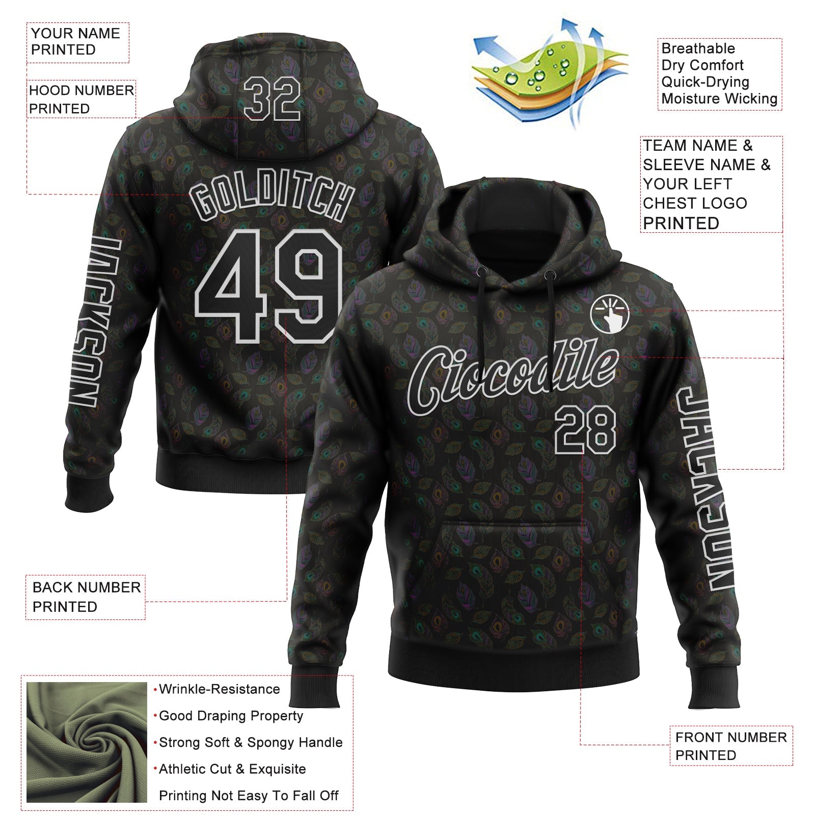 Custom Black White 3D Pattern Design Ethnic Tribal Sportswear Pullover Sweatshirt Hoodie