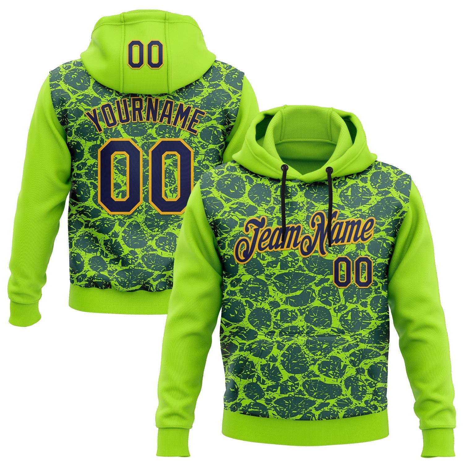 Custom Stitched Neon Green Navy-Gold 3D Pattern Design Crocodile Skin Print Sportswear Pullover Sweatshirt Hoodie