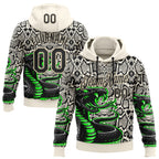 Custom Stitched Cream Black-Green 3D Pattern Design Snake Skin Print Sportswear Pullover Sweatshirt Hoodie