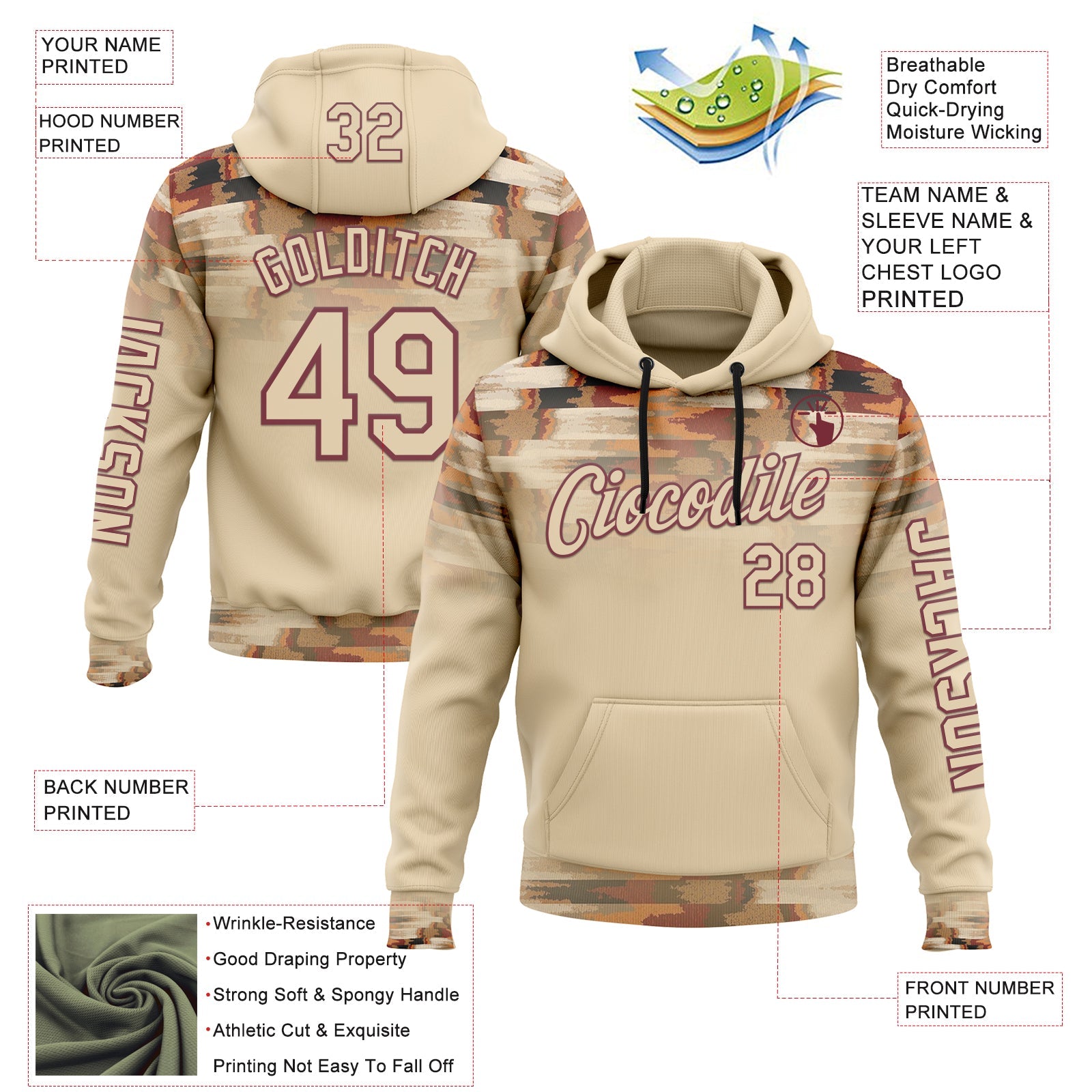 Custom City Cream Burgundy 3D Pattern Design Western Cowboy Tribal Ethnic Sports Pullover Sweatshirt Hoodie