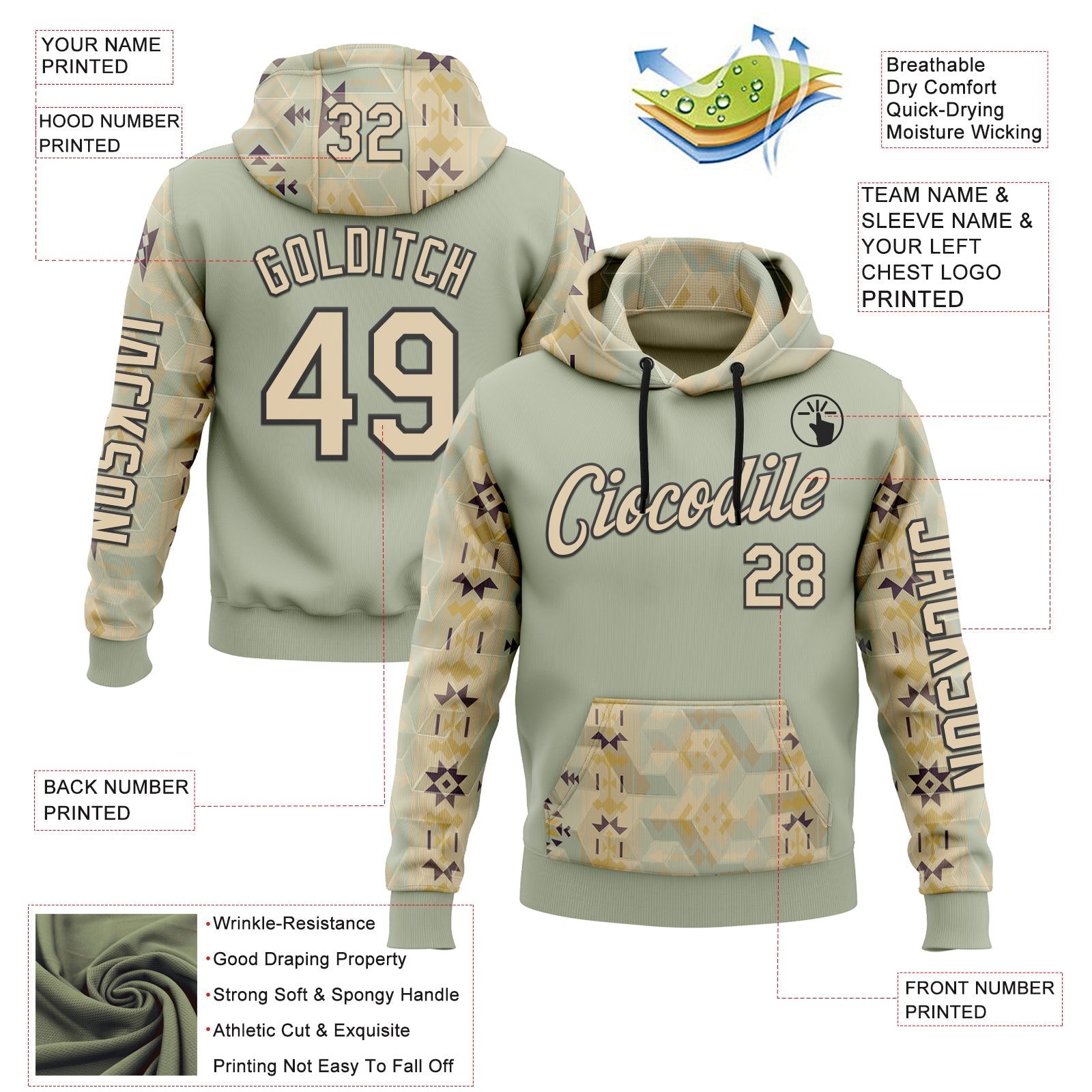 Custom Green City Cream-Black 3D Pattern Design Western Cowboy Tribal Ethnic Sports Pullover Sweatshirt Hoodie