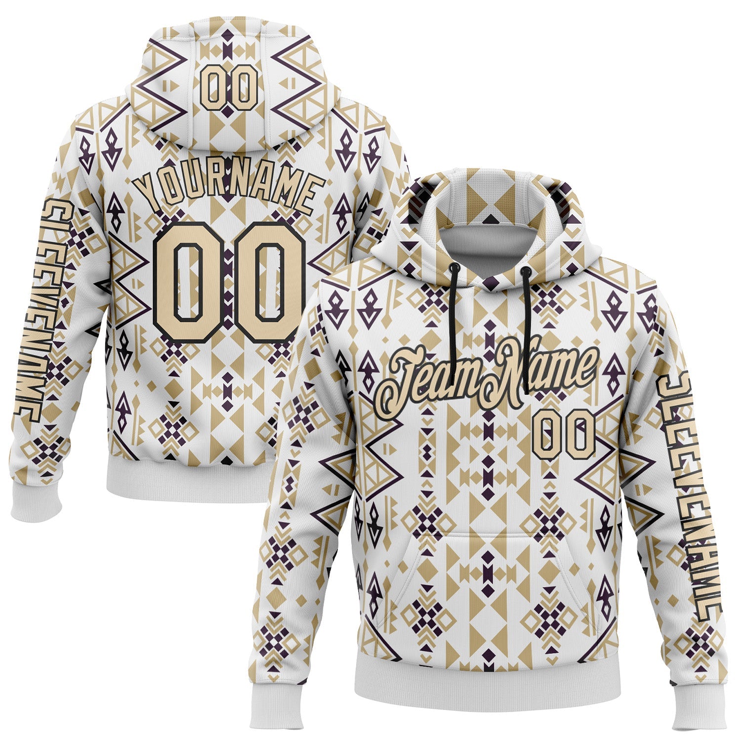 Custom White City Cream-Black 3D Pattern Design Western Cowboy Tribal Ethnic Sports Pullover Sweatshirt Hoodie