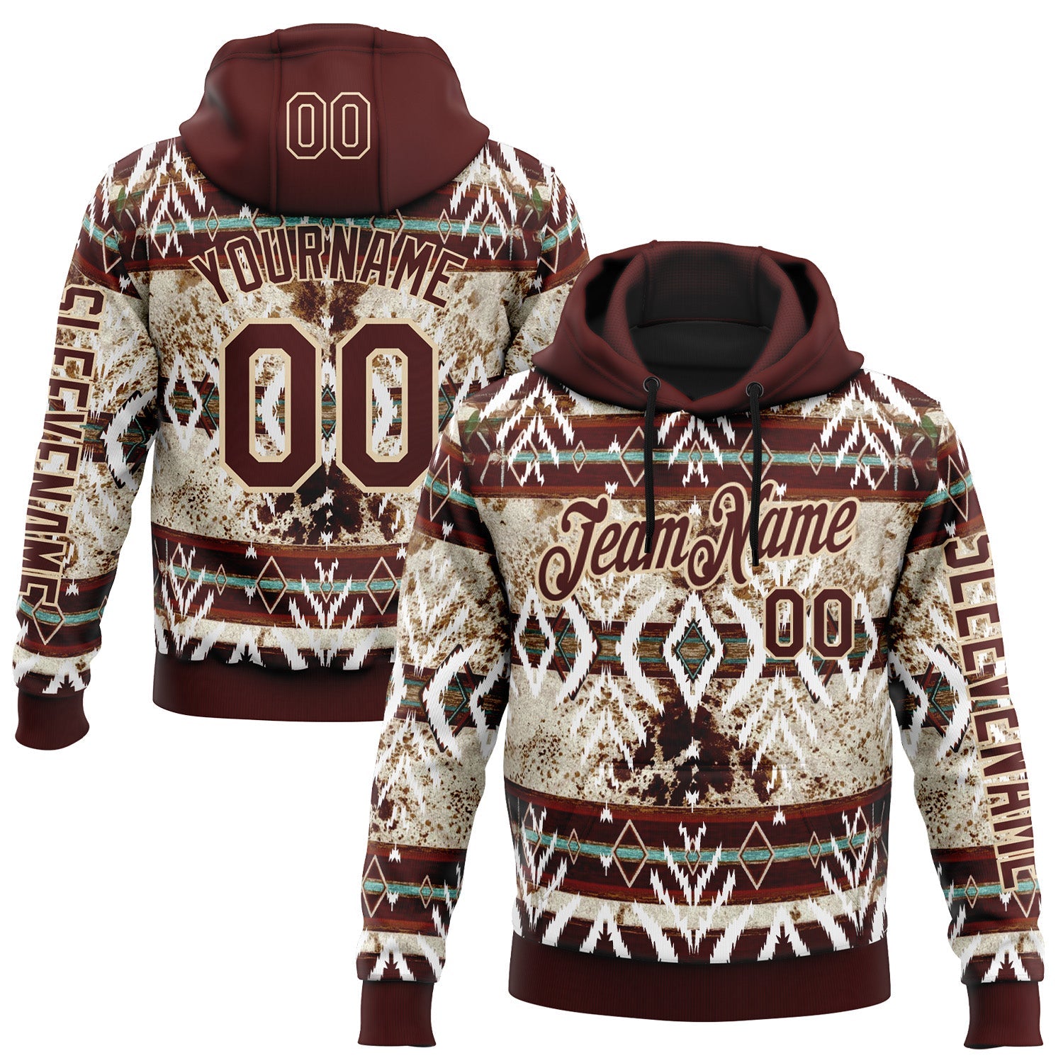 Custom Crimson City Cream 3D Pattern Design Western Cowboy Tribal Ethnic Sports Pullover Sweatshirt Hoodie