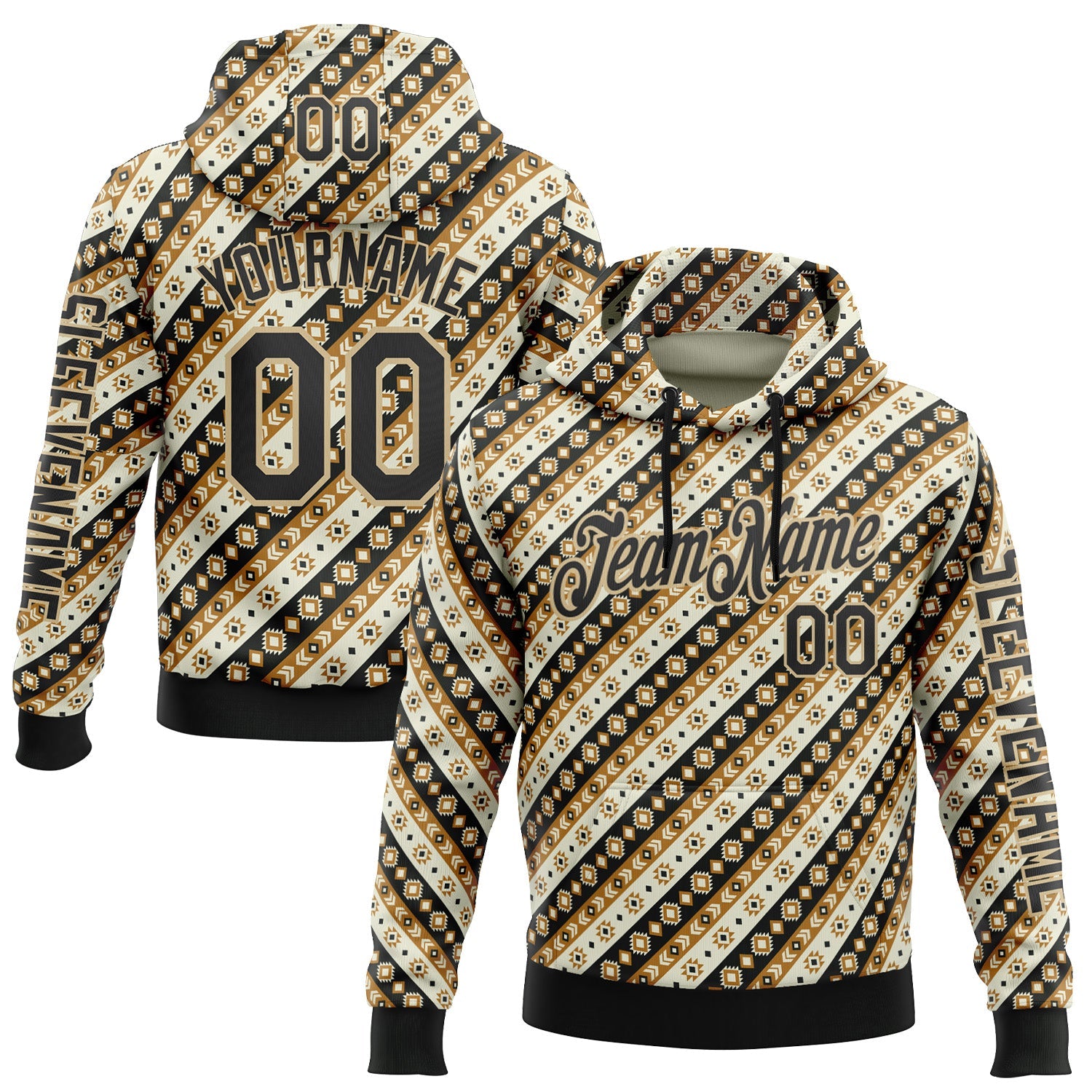 Custom City Cream Black 3D Pattern Design Western Cowboy Tribal Ethnic Sports Pullover Sweatshirt Hoodie
