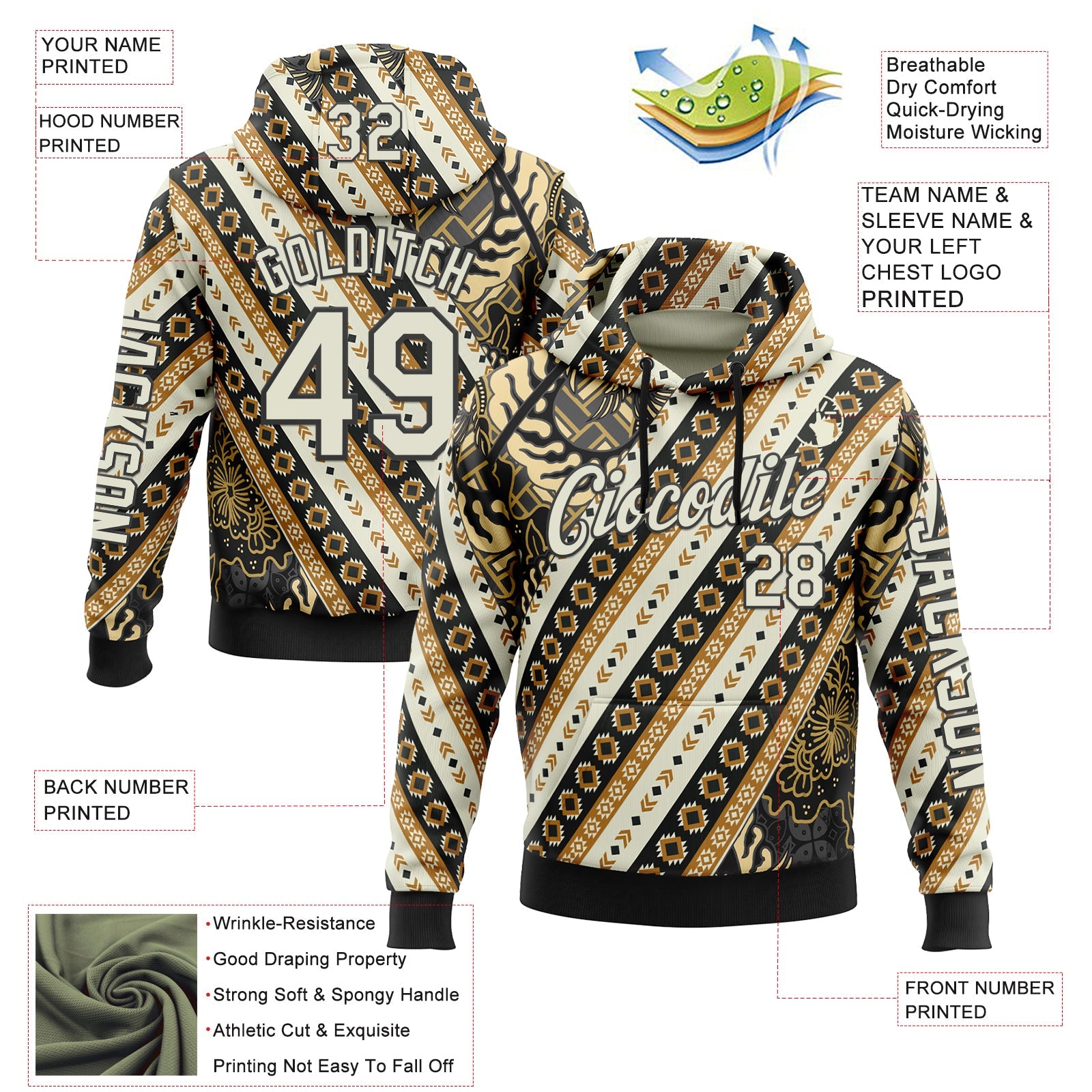 Custom City Cream Black 3D Pattern Design Western Cowboy Tribal Ethnic Sports Pullover Sweatshirt Hoodie