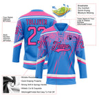 Custom Powder Blue Pink Navy-White 3D Splash Hockey Lace Neck Jersey