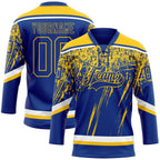 Custom Royal Yellow-White 3D Splash Hockey Lace Neck Jersey