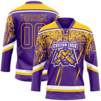 Custom Purple Yellow-White 3D Splash Hockey Lace Neck Jersey