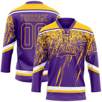 Custom Purple Yellow-White 3D Splash Hockey Lace Neck Jersey