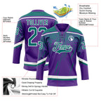 Custom Purple Teal-White 3D Splash Hockey Lace Neck Jersey