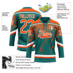 Custom Teal Orange-White 3D Splash Hockey Lace Neck Jersey