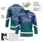 Custom Teal Purple-White 3D Splash Hockey Lace Neck Jersey