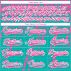 Custom Aqua Pink-White 3D Splash Hockey Lace Neck Jersey