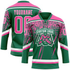 Custom Kelly Green Pink-White 3D Splash Hockey Lace Neck Jersey