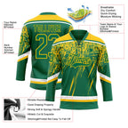 Custom Kelly Green Yellow-White 3D Splash Hockey Lace Neck Jersey