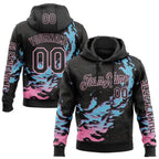 Custom Black Blue-Light Pink 3D Abstract Flame Sports Pullover Sweatshirt Hoodie