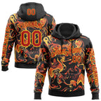 Custom Black Red-Yellow 3D Abstract Flame Sports Pullover Sweatshirt Hoodie