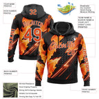 Custom Black Orange-White 3D Abstract Flame Sports Pullover Sweatshirt Hoodie