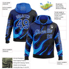 Custom Black Thunder Blue-White 3D Abstract Flame Sports Pullover Sweatshirt Hoodie