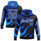 Custom Black Thunder Blue-White 3D Abstract Flame Sports Pullover Sweatshirt Hoodie
