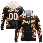 Custom Black White-Bay Orange 3D Abstract Flame Sports Pullover Sweatshirt Hoodie