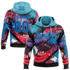 Custom Black Thunder Blue Red-Aqua 3D Abstract Flame Sports Pullover Sweatshirt Hoodie